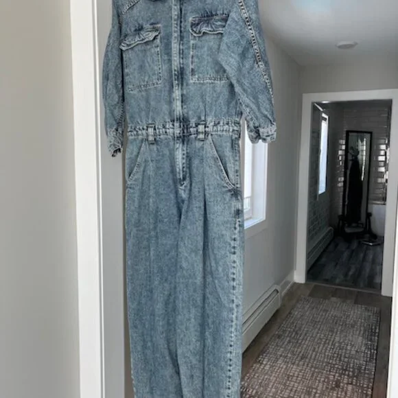 Free People We The Free Sammie Denim Coverall Jumpsuit Size M - Picture 2 of 9